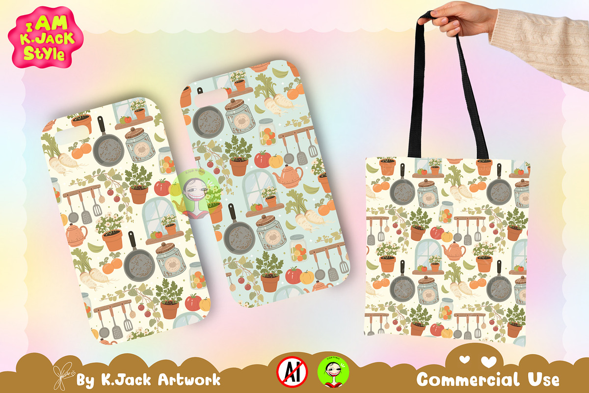 Whimsical Kitchen Harvest Seamless, a Background Graphic by K.JackArtwork (Photo 4 of 8)