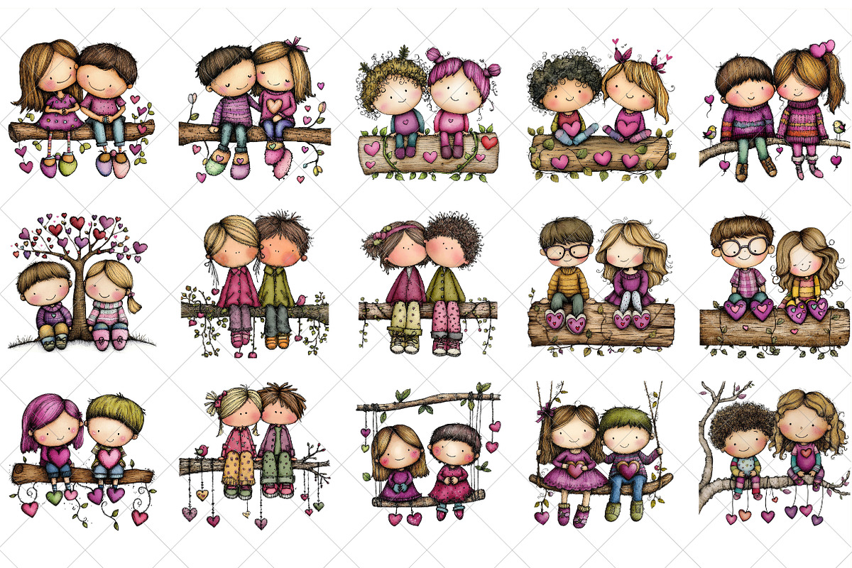 Couple Hand Drawn Valentine Clipart, an Illustration by SinaCreation (Photo 2 of 7)