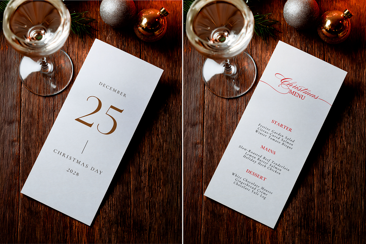 4x9.25 Christmas Dinner Menu Mockup, an Advertising Mockup by Serenefeeling (Photo 2 of 7)