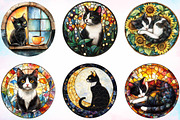 Round Stained Glass Tuxedo Cat, an Illustration by Canvas Craft (Thumbnail 2 of 4)