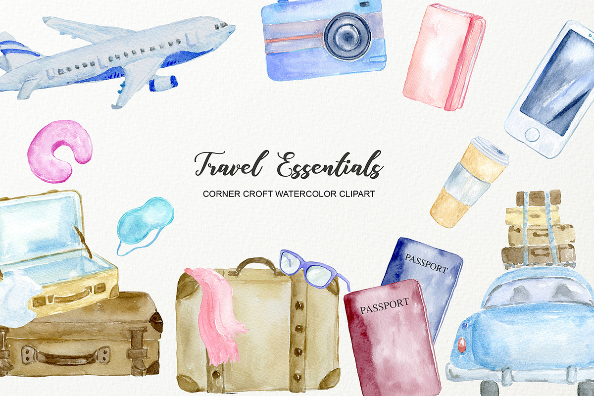 Watercolor Travel Essentials, an Illustration by Corner Croft (Photo 1 of 3)