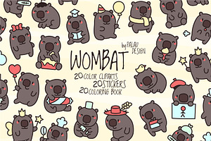 Wombat Clipart Set, an Animal Illustration by Palau