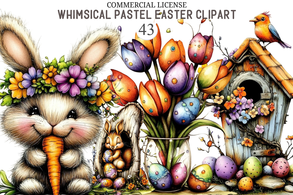 Whimsical Pastel Easter Clipart, an Illustration by designcity5 (Photo 1 of 5)