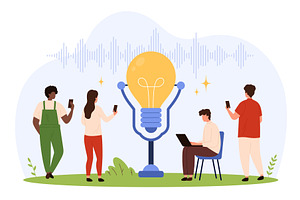Sharing Ideas Around Podcast, a Technology Illustration by Flashvector