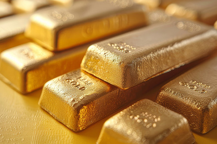 Stack of Shiny Gold Bars on Yellow Background - Financial Wealth and Investment