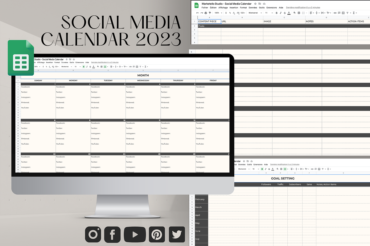 Google Sheet Marketing Calendar, a Social Media Template by Marketello Studio (Photo 1 of 2)