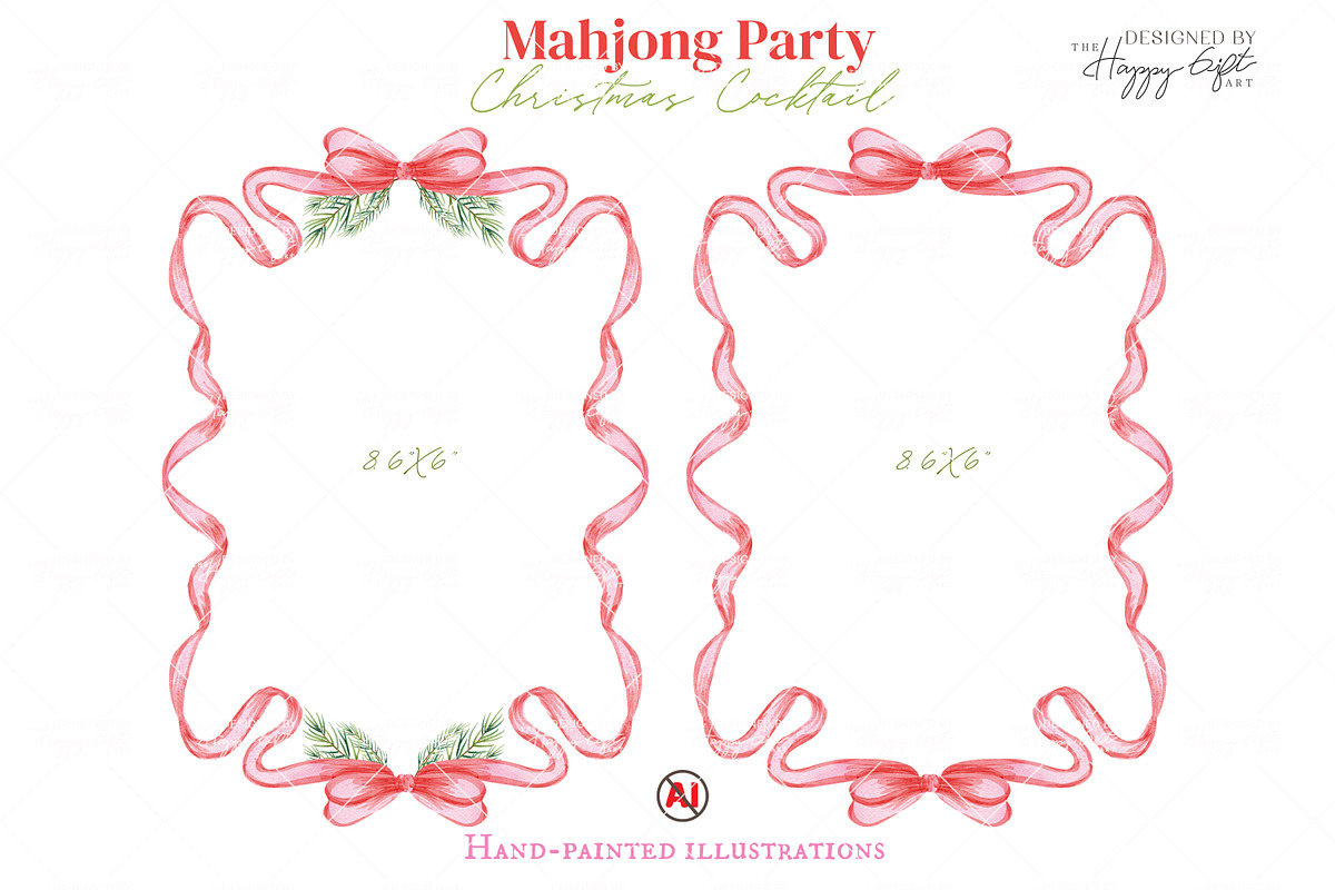Christmas Mahjong Cocktail Clipart, a Decorative Illustration by TheHappyGiftArt (Photo 4 of 10)