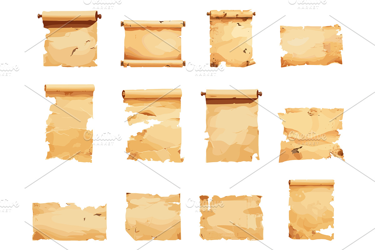 cartoon set of ancient torn paper, a Texture Illustration by LadadikArt
