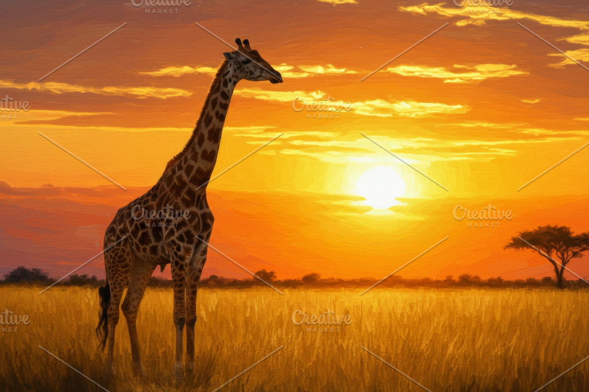 Impressionist painting of a giraffe, an Animal Illustration by professorinc