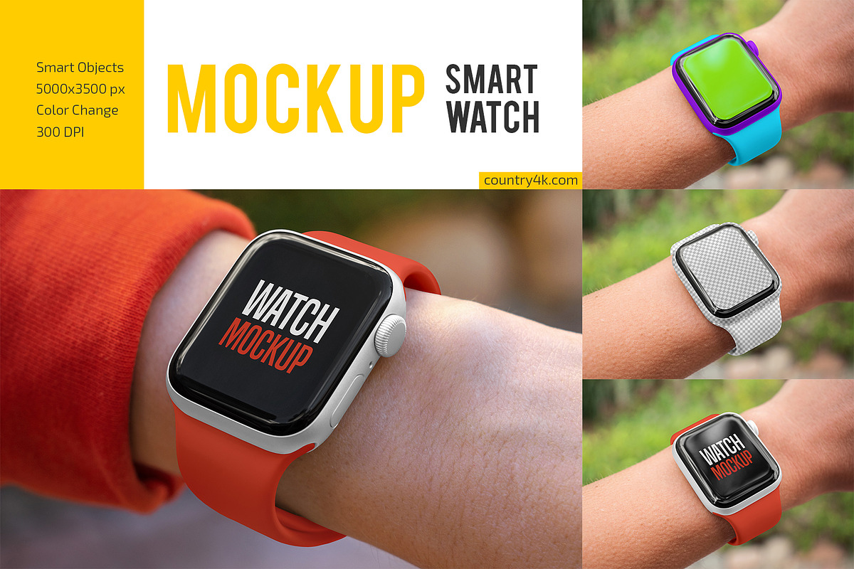 Smart Watch Mockup Set, a Wearable Device Mockup by Country4k (Photo 1 of 4)