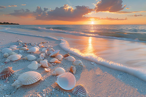 A peaceful beach scene with various, a Photo by LOGOCREATIVE