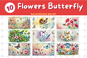 Watercolor Flowers Butterfly Backgro, an Animal Illustration by John_Walker (Thumbnail 1 of 4)