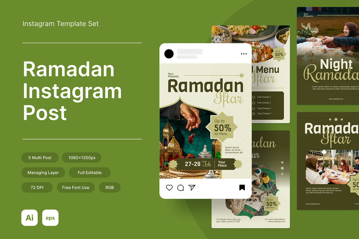 Ramadan Instagram Post Template Set, a Social Media Template by Premast (Photo 1 of 3)