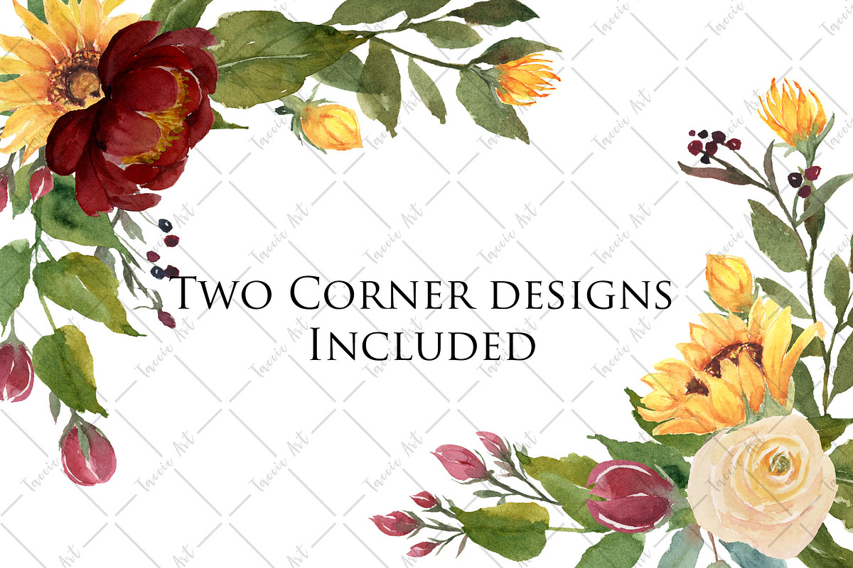Sunflowers and Burgundy Flowers, an Illustration by Graphic Blue Bird (Photo 9 of 11)