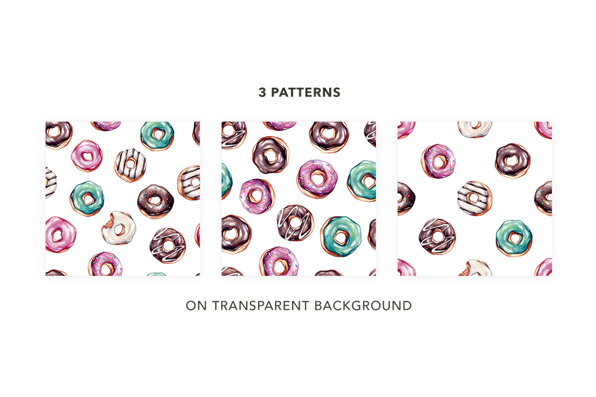 Donuts. Watercolor illustrations., a Food Illustration by Olga Olmix (Photo 3 of 7)
