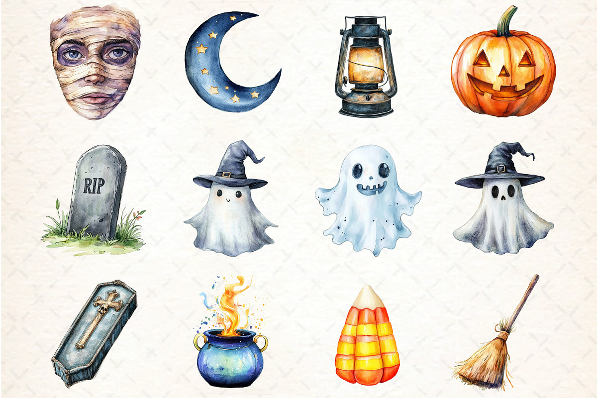 Watercolor Brush Doodle Halloween, an Illustration by DreamCafeArt (Photo 3 of 4)