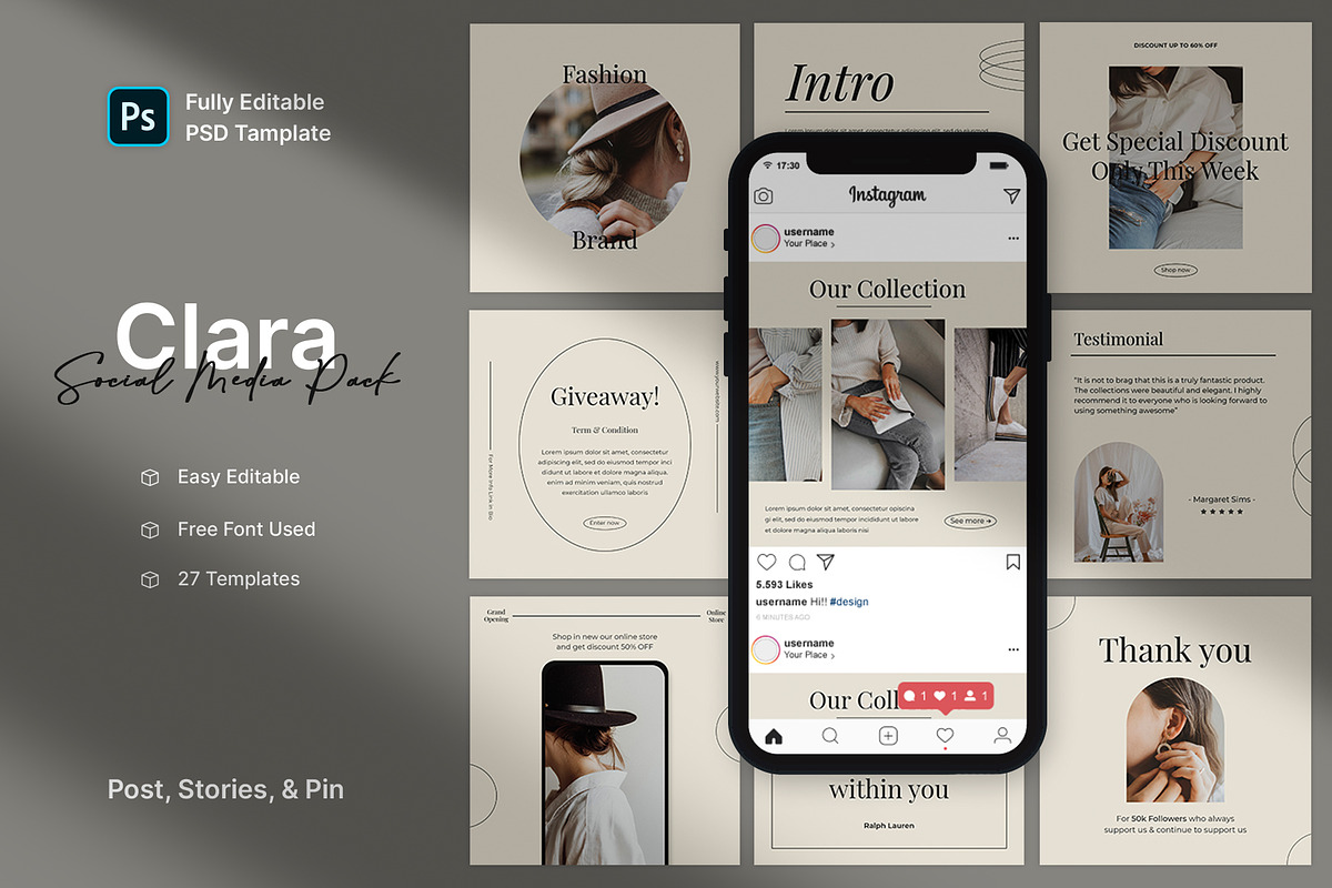 Clara - Fashion Social Media Pack, a Social Media Template by Neetlabs Studio (Photo 1 of 5)