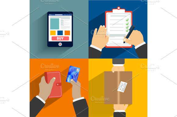 Set of hands clients purchasing preview 3