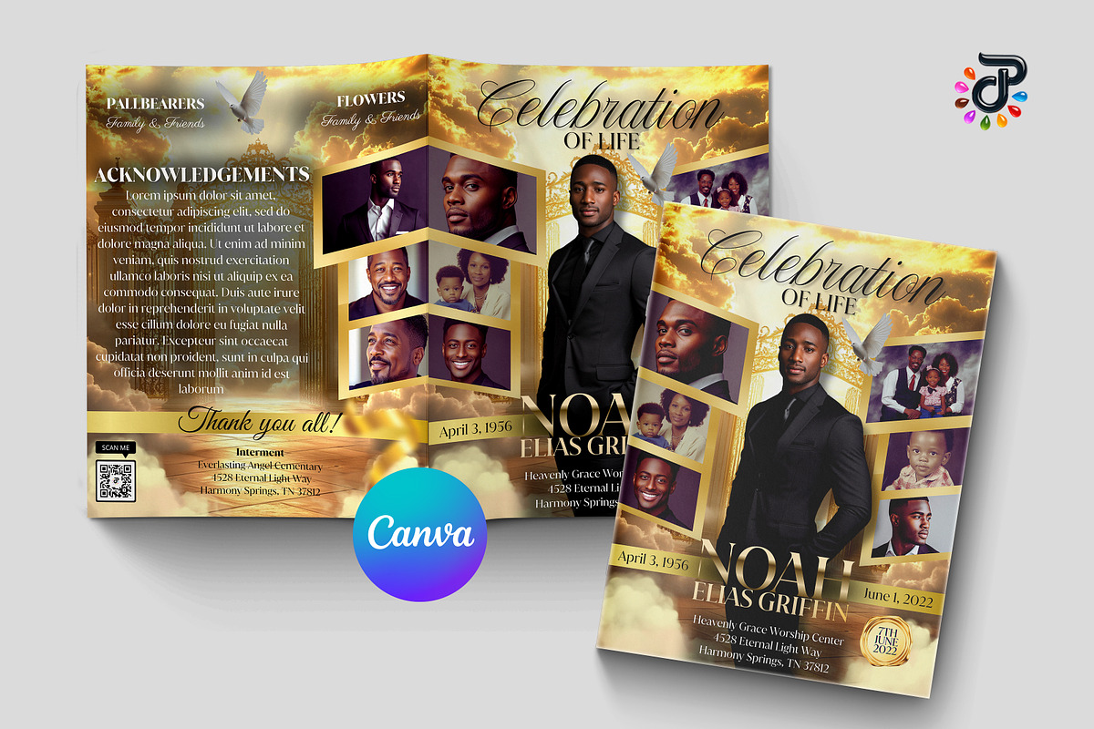 Elegant Canva Obituary Template, a Brochure Template by Protech Design ENT (Photo 1 of 9)
