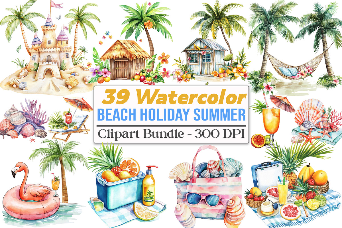 Beach Holiday Summer Clipart, an Illustration by DreamCafeArt (Photo 1 of 4)