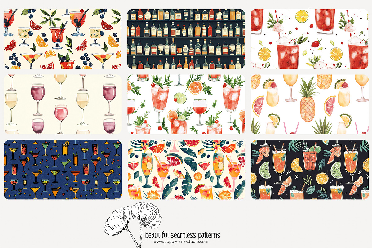 70 cocktails seamless pattern, a Pattern Graphic by Poppy Lane Studio (Photo 3 of 10)