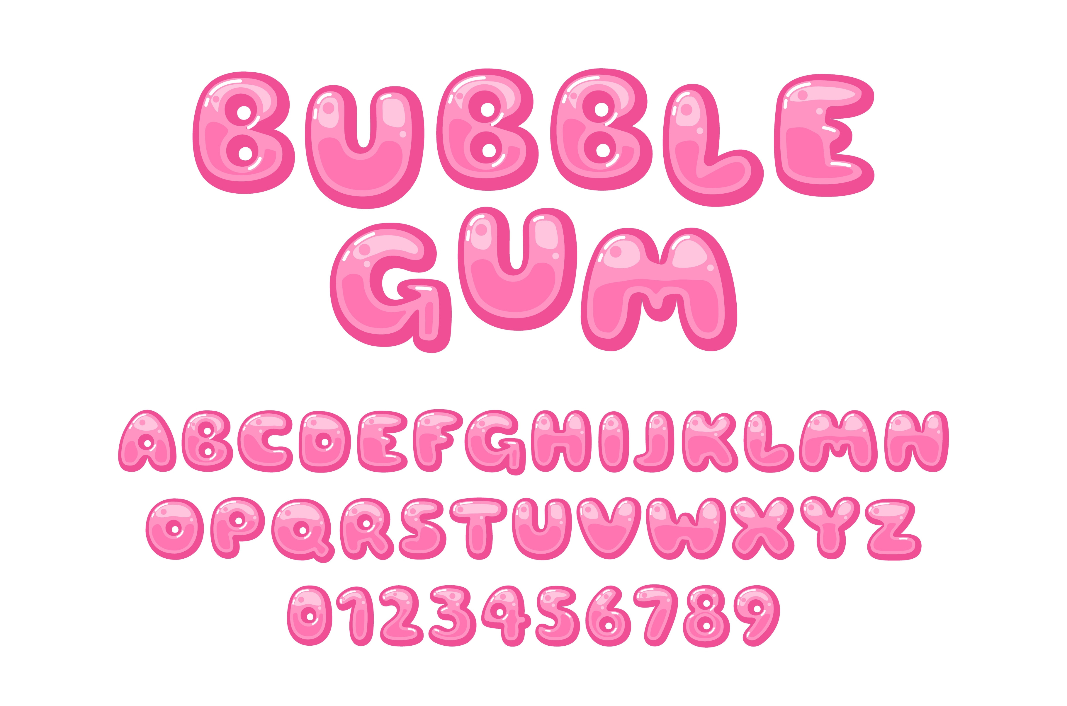 Bubble gum font. Pink sweet candy, a Food Illustration by YummyBuum