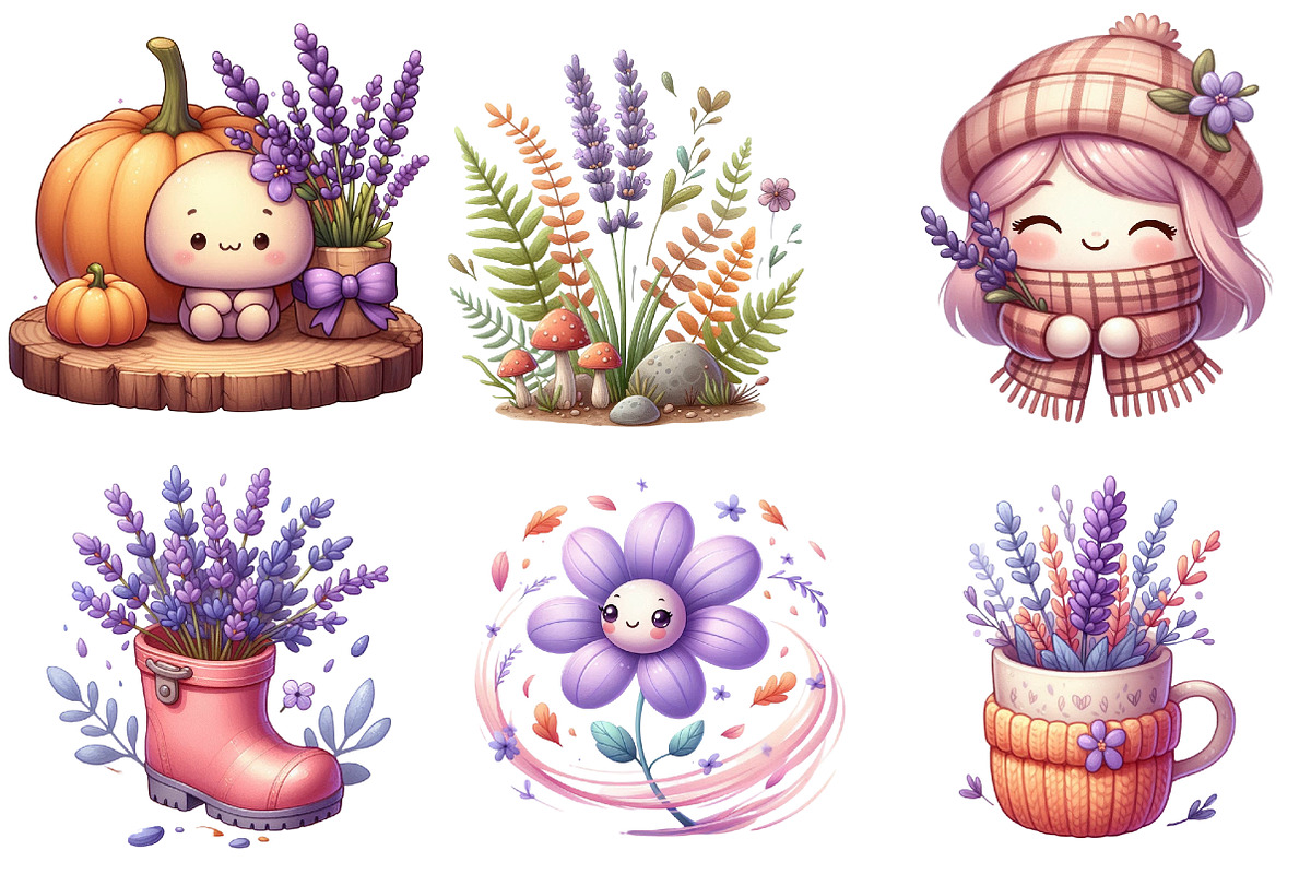 Watercolor Lavender Fall Clipart, an Illustration by Watercolor design (Photo 2 of 4)