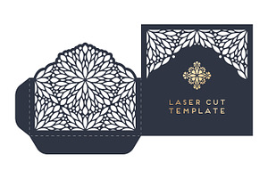 Vector wedding card laser cut template with mandala