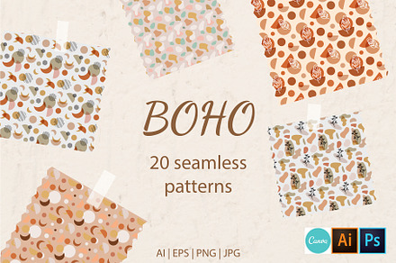 20 Boho seamless pattern collection