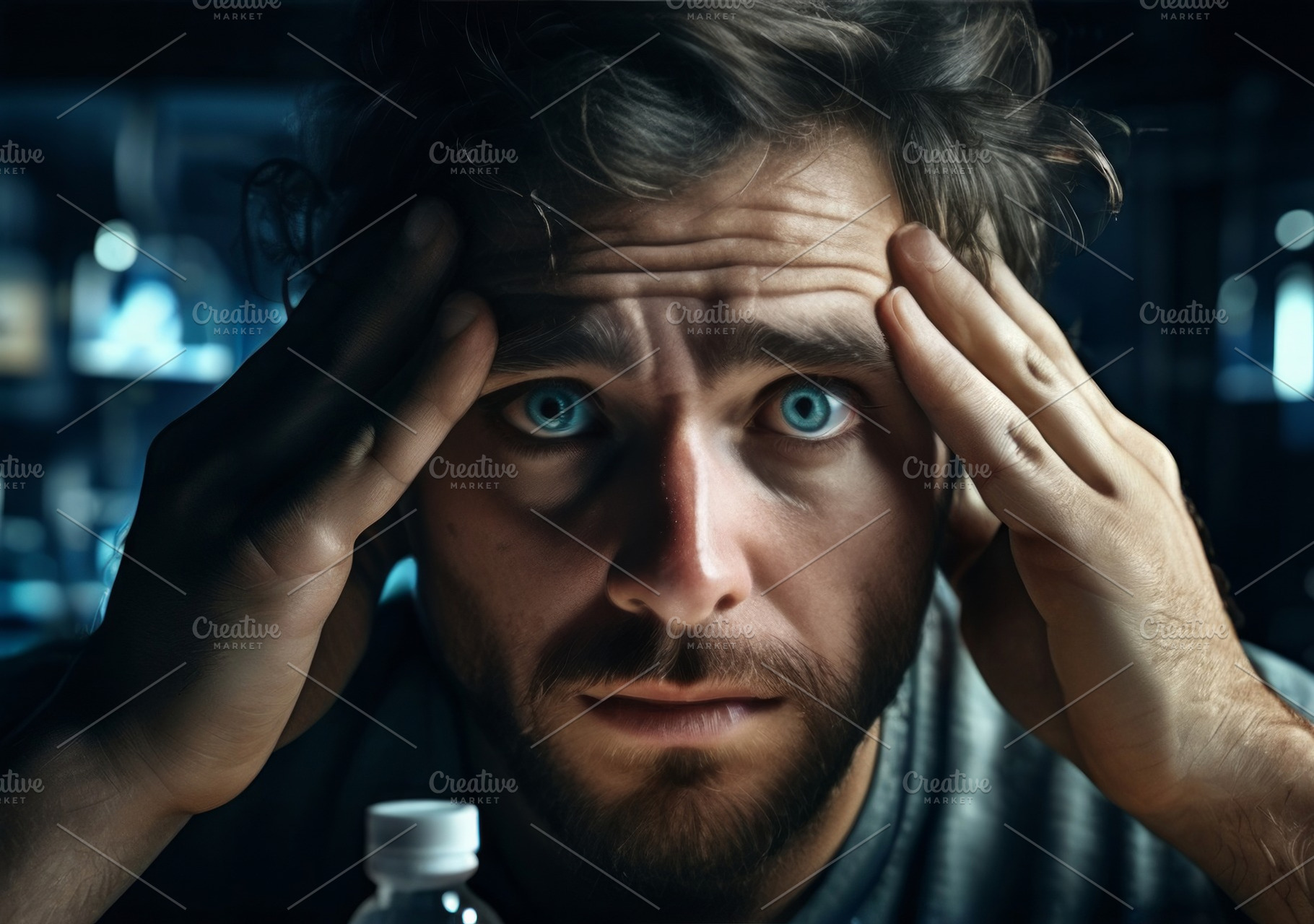 Stressed Man Holding Head with Inten, a Person Photo by Fascinadora
