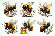 Whimsical Summer Honey Bees Clipart, an Animal Illustration by Creative Art (Thumbnail 3 of 8)
