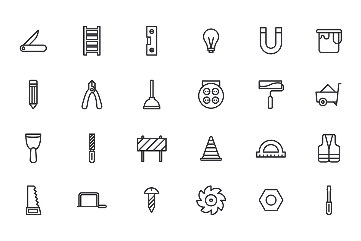 Construction Tools Icons, an Outline Icon by Middltone (Photo 3 of 4)