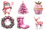 Watercolor Pink Christmas Clipart Bu, an Illustration by Daily.Designs (Thumbnail 3 of 5)