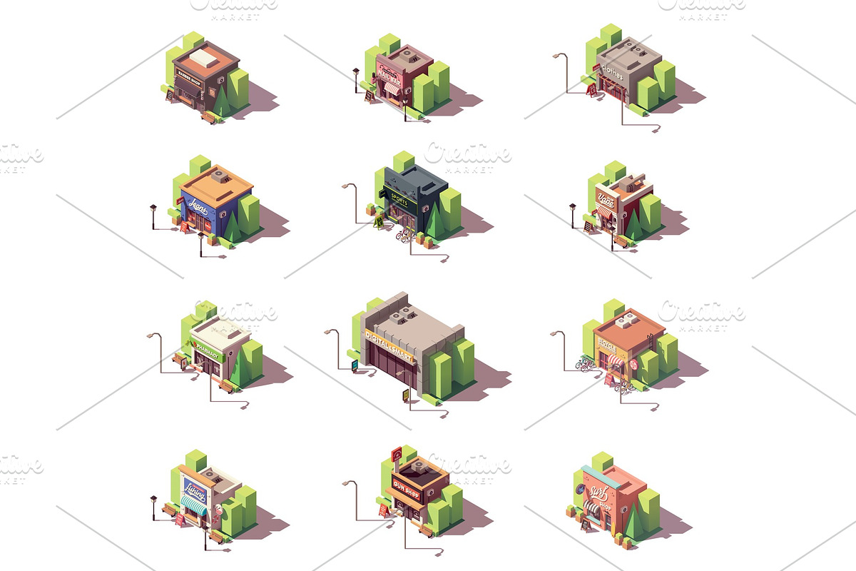 Vector isometric shops icon set, a Sport Illustration by tele52