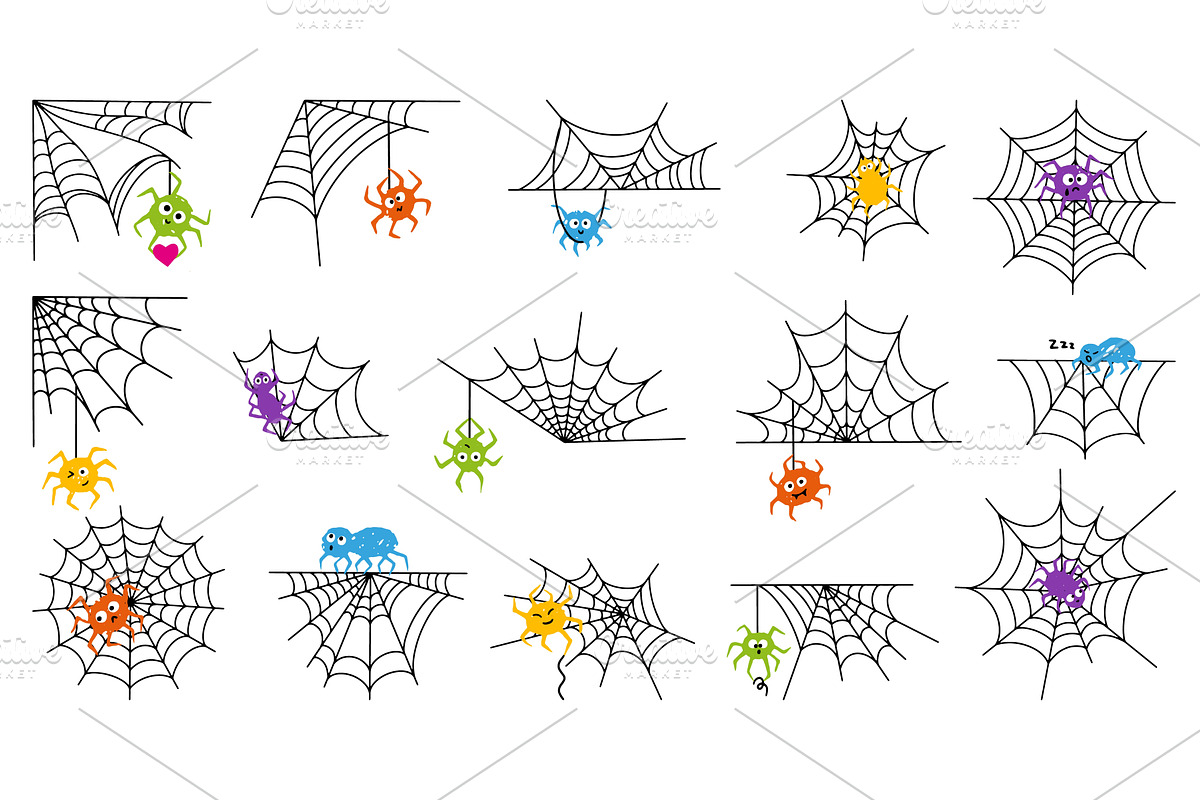 Cobweb with spiders. Funny spider on, an Animal Illustration by Valerie Bodnar