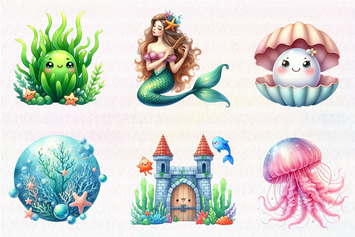 Kawaii Mermaid Clipart, an Illustration by CreationArt (Photo 2 of 5)