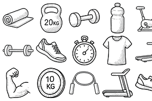 Gym Fitness Icons, an Object Graphic by nikagraphic
