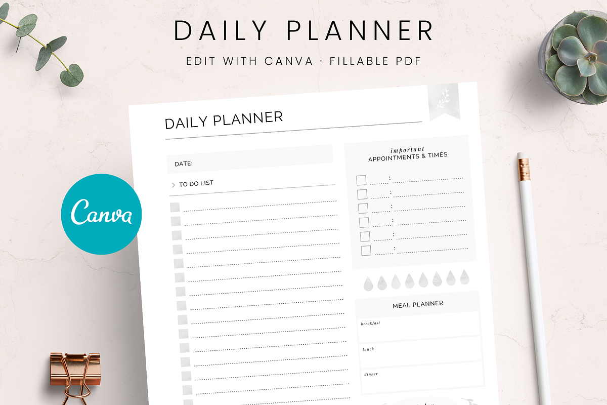 Canva Daily Planner Printable PDF, a Stationery Template by Studio Sirona (Photo 1 of 4)