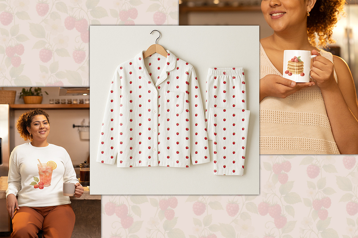Raspberry Clipart & Patterns Bundle, a Food Illustration by MuzaArtStudio (Photo 2 of 14)