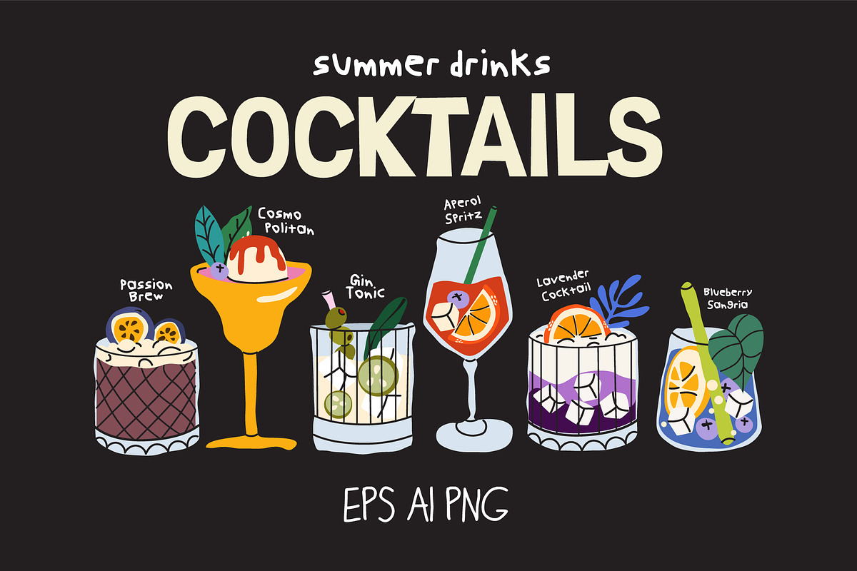 Summer Cocktails & Drinks Collection, a Food Illustration by Luamor (Photo 1 of 6)