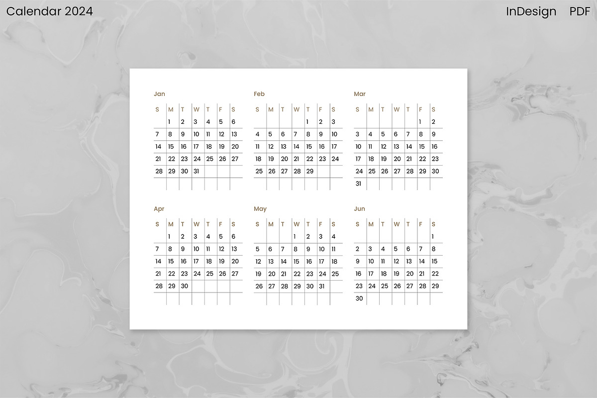 Minimalist Calendar 2024 (InDesign), an Object Graphic by Kessens (Photo 2 of 28)