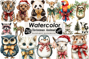 Cute Animal Christmas With Bow, an Illustration by Black Bird Studio