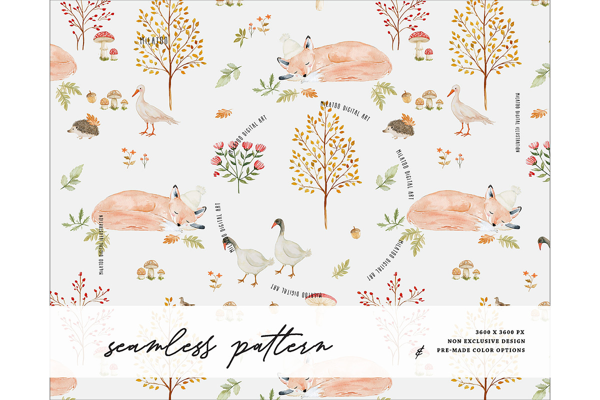Fairytale Sleeping Fox kids Pattern, a Pattern Graphic by Milatoo (Photo 1 of 4)