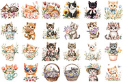 Watercolor Floral Kitten Clipart, a Seasonal Illustration by designcity5 (Thumbnail 2 of 5)