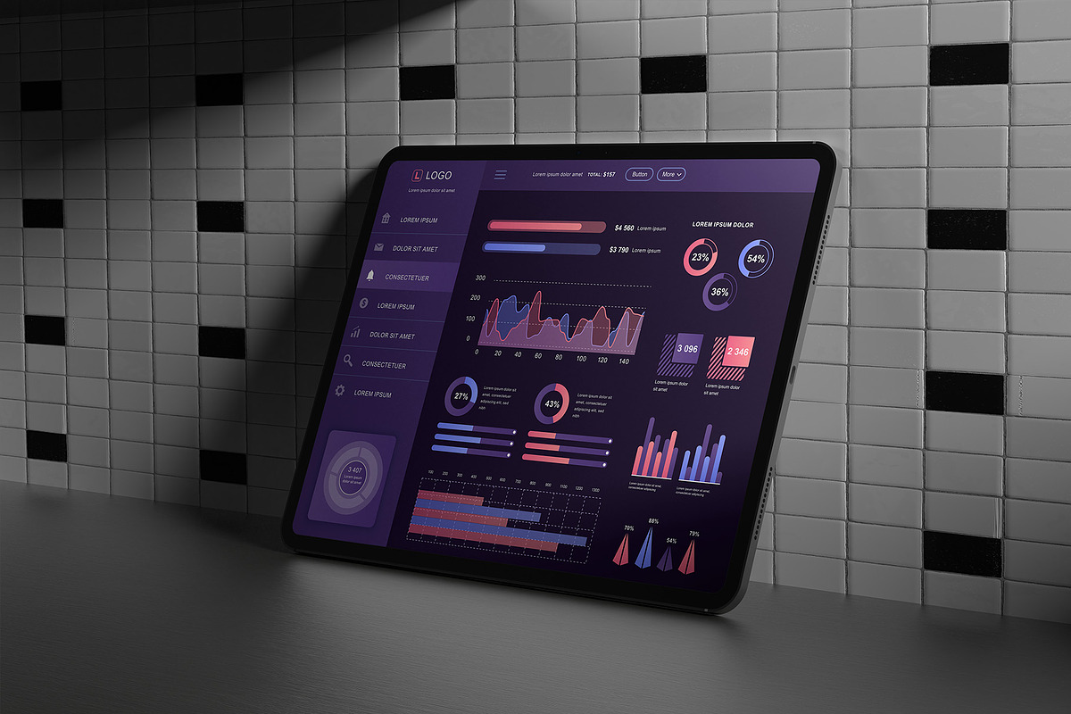 Premium iPad Pro Mockup Pack 6 views, an iPad Mockup by Illusiongraphic (Photo 5 of 16)