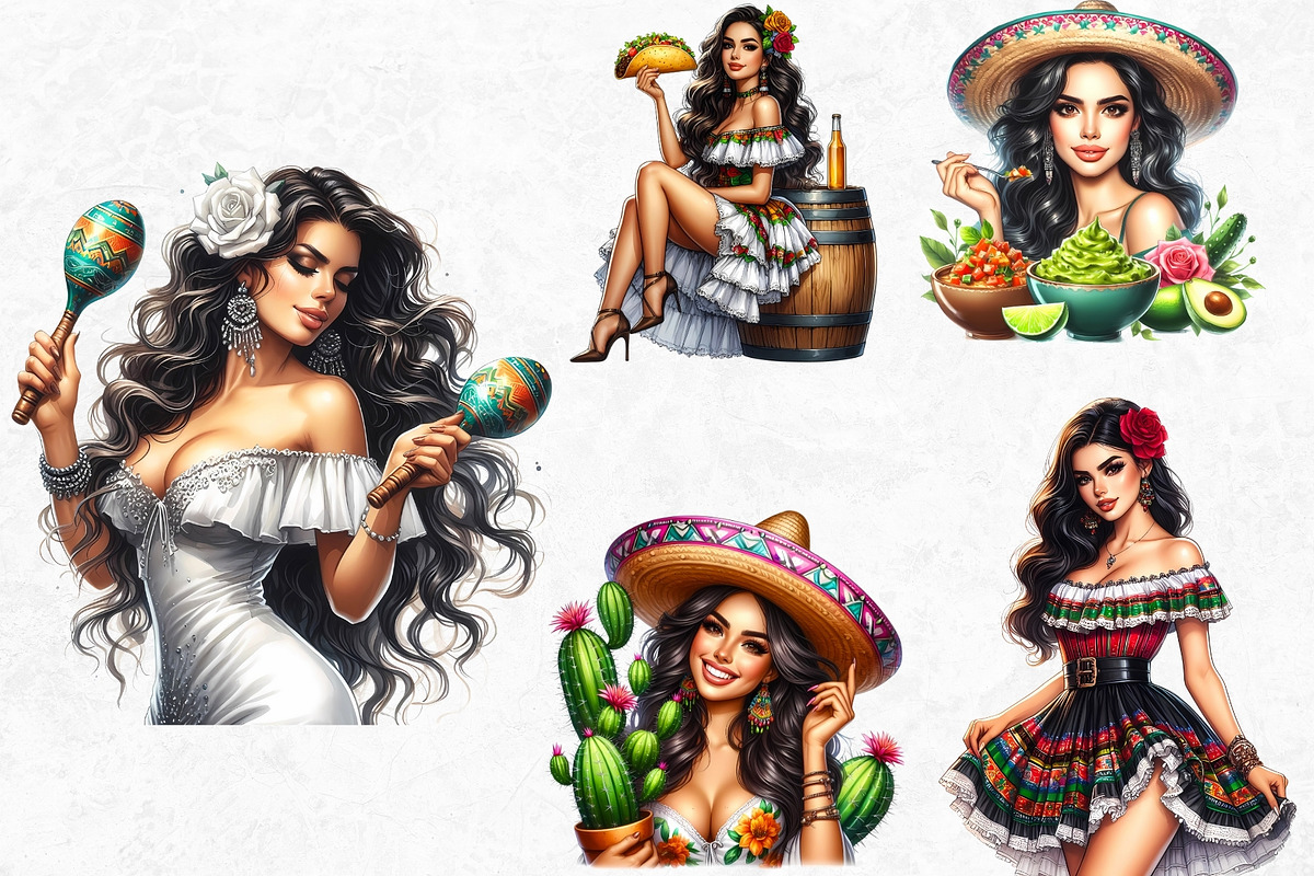 Mexican girls Clipart Set, a Person Illustration by ThatsDesignArt (Photo 8 of 10)