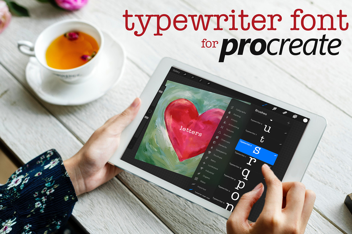 Procreate Typewriter Font lowercase, a Brush Add-On by Nancy Ingersoll (Photo 1 of 5)