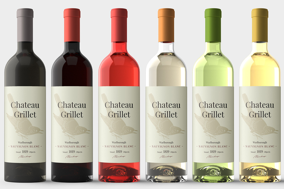 Wine Bottle Mockup Kit, a Merchandise Mockup by PSD Market (Photo 1 of 16)