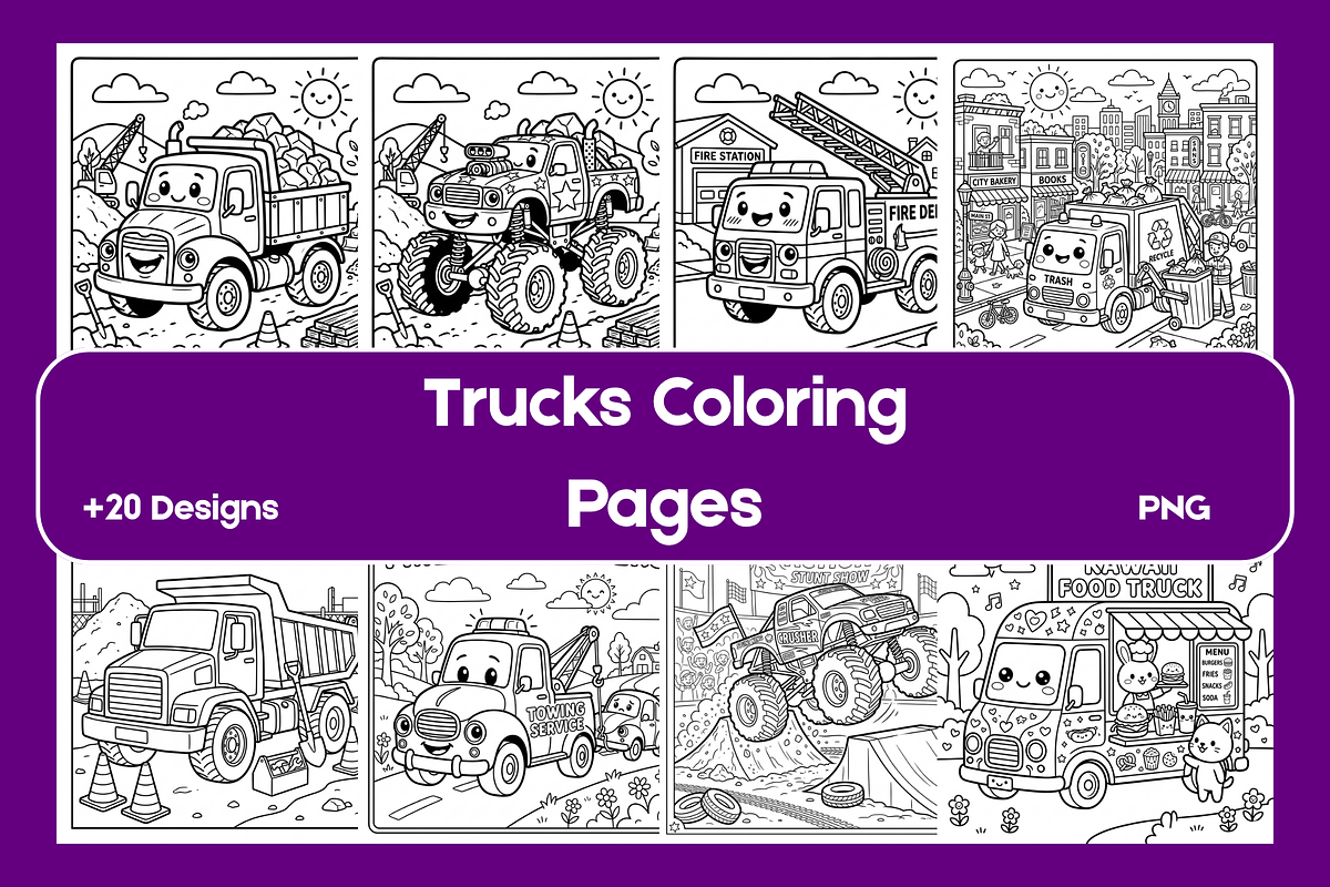 Truck Coloring Pages Bundle, an Object Illustration by BerryPieArt (Photo 1 of 3)