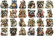 Watercolor Christmas Raccoon Clipart, a Seasonal Illustration by Black Bird Studio (Thumbnail 2 of 7)